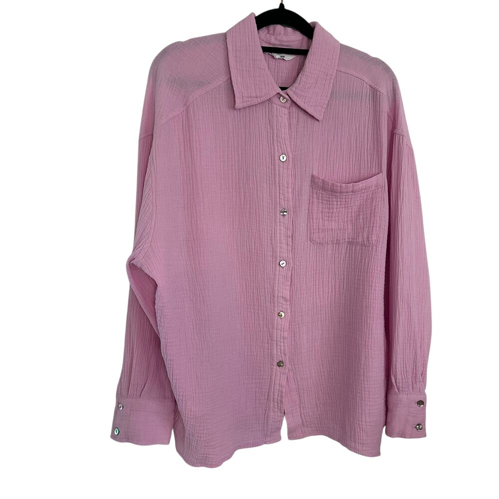 Steve Madden Pink 100% Cotton Gauzy‎ Button-Up Top Blouse Size Small